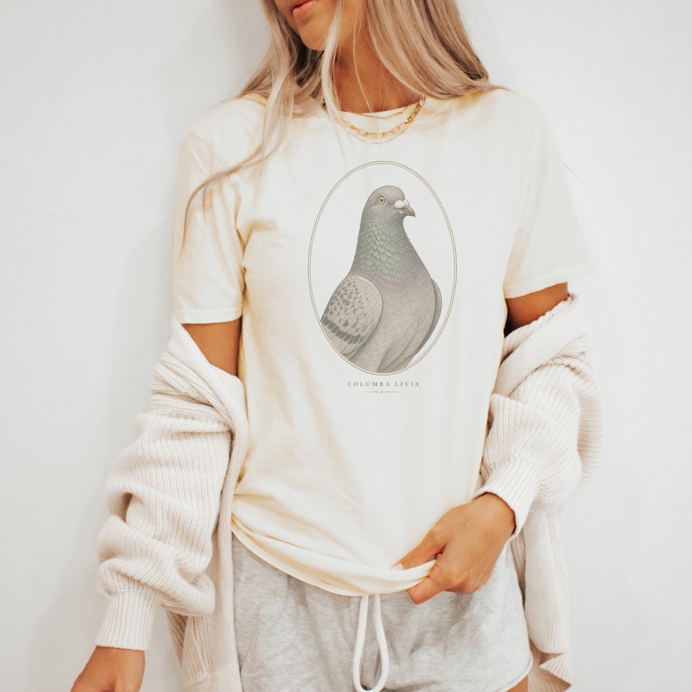 Columba Livia Pigeon Portrait Art Vintage Style Tee - Picture 3 of 5